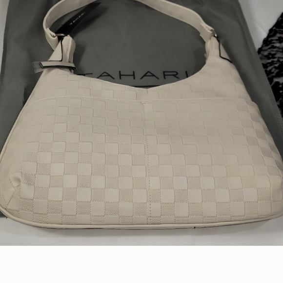 NWT Tahari Delta Hobo Checkered Shoulder Bag Bone Ivory Off White Cream 14" - Picture 2 of 10
